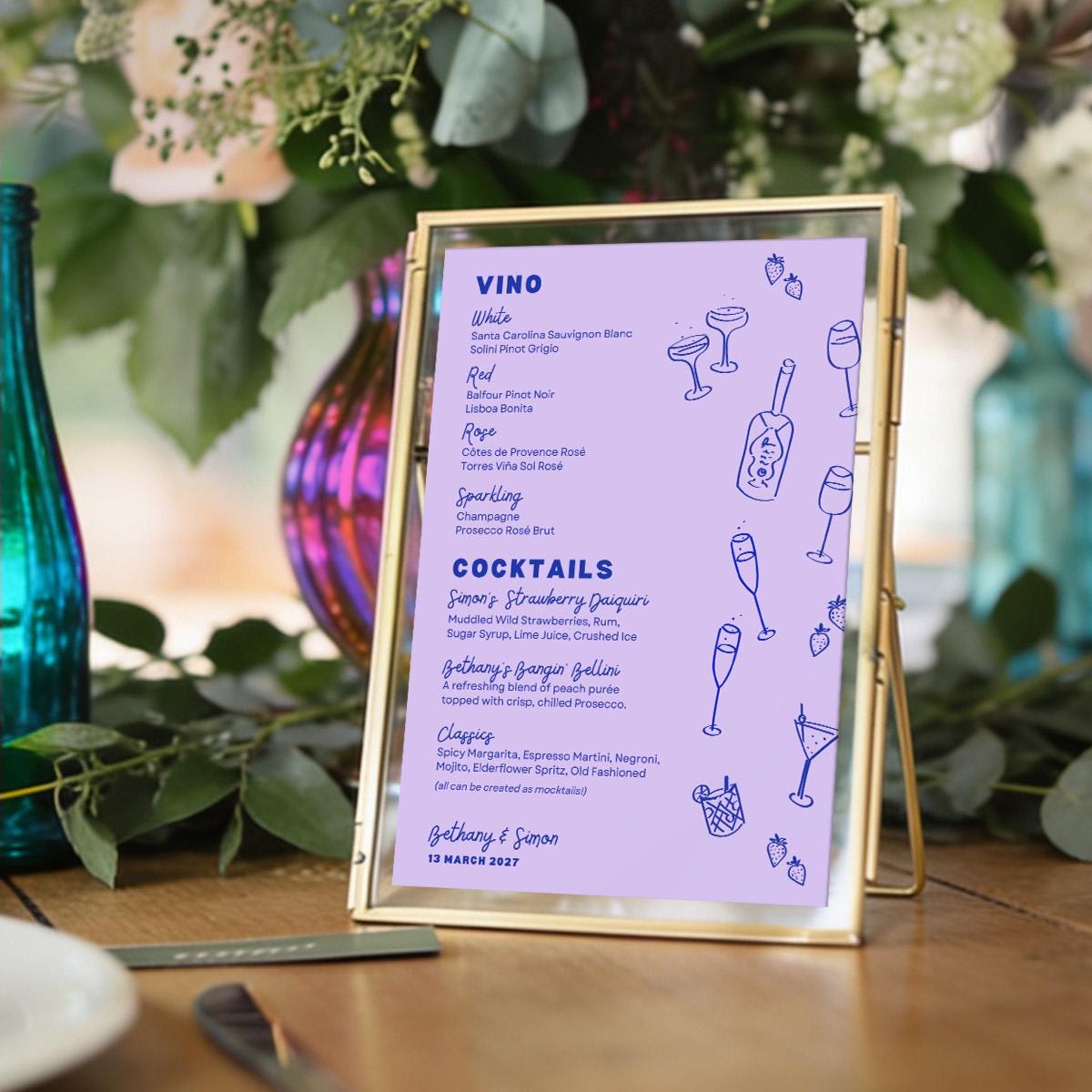 Wedding Food and Drinks Menus, Cocktail Wine List, Retro Wedding, Canva Template Digital Download