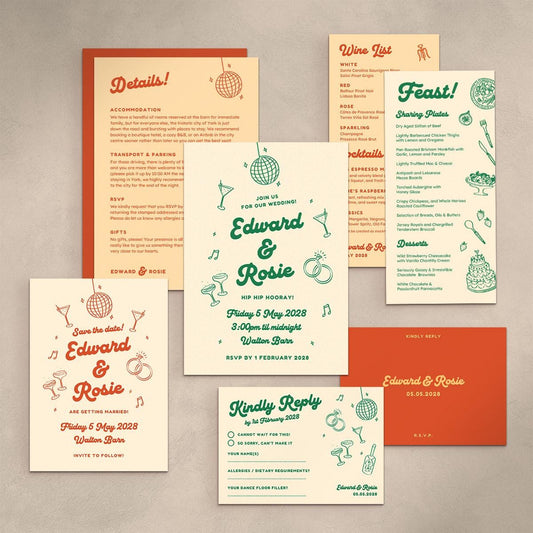 Mid Century Modern Wedding Stationery, City Pub Industrial Retro, Canva Editable, Digital Download