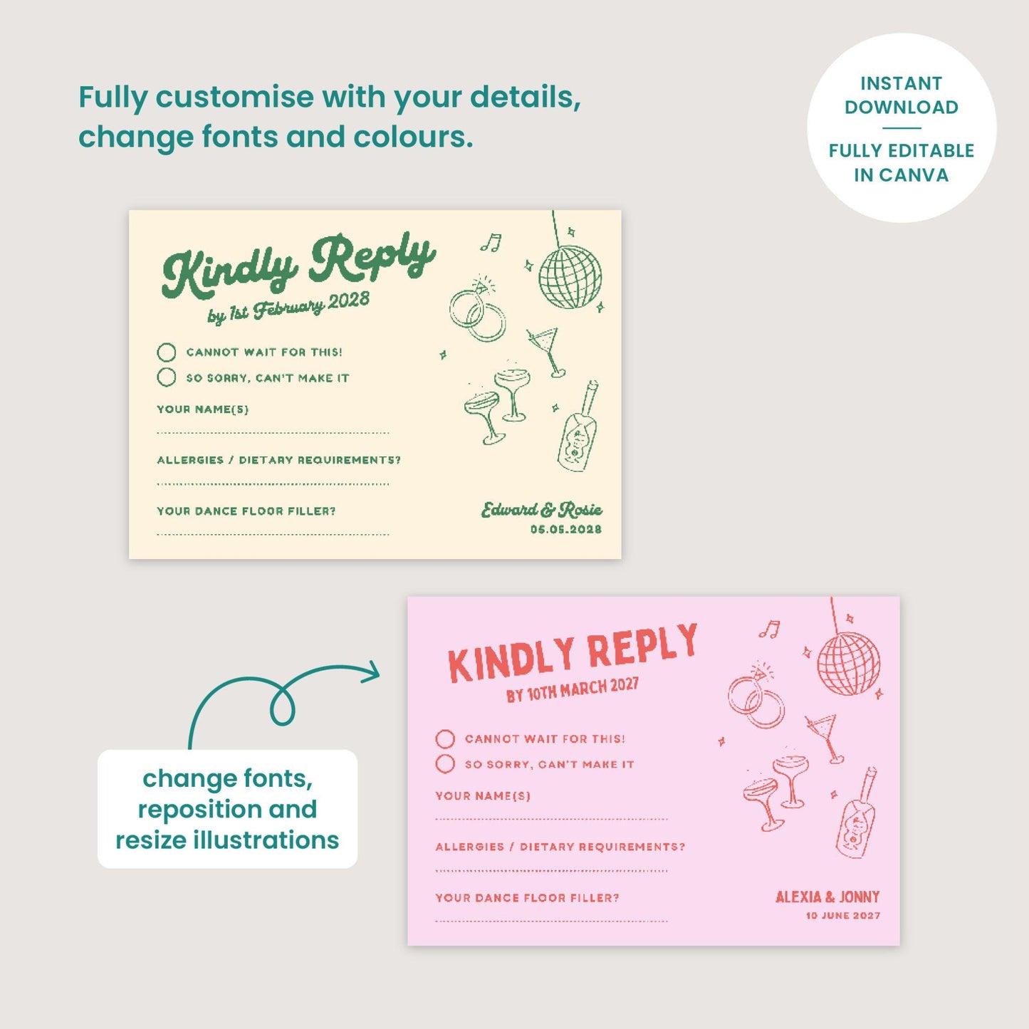 Mid Century Modern RSVP Card, Dance Floor Filler Reply Card, Terracotta Wedding, Digital Download, Vintage Vibe, Editable Canva Template