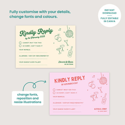 Mid Century Modern RSVP Card, Dance Floor Filler Reply Card, Terracotta Wedding, Digital Download, Vintage Vibe, Editable Canva Template