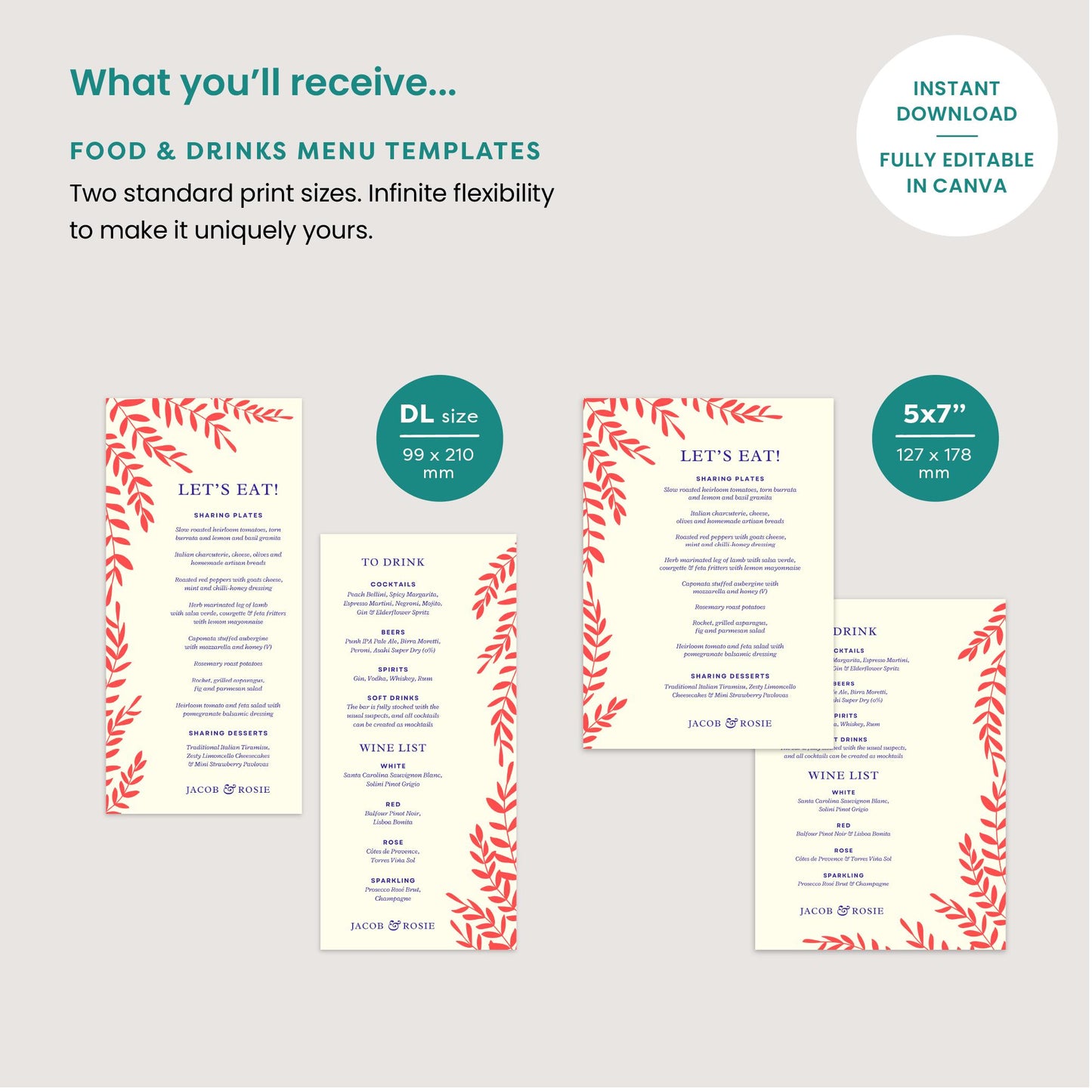 Autumnal Foliage Editable Wedding Suite, Rustic Canva Template, Digital Download