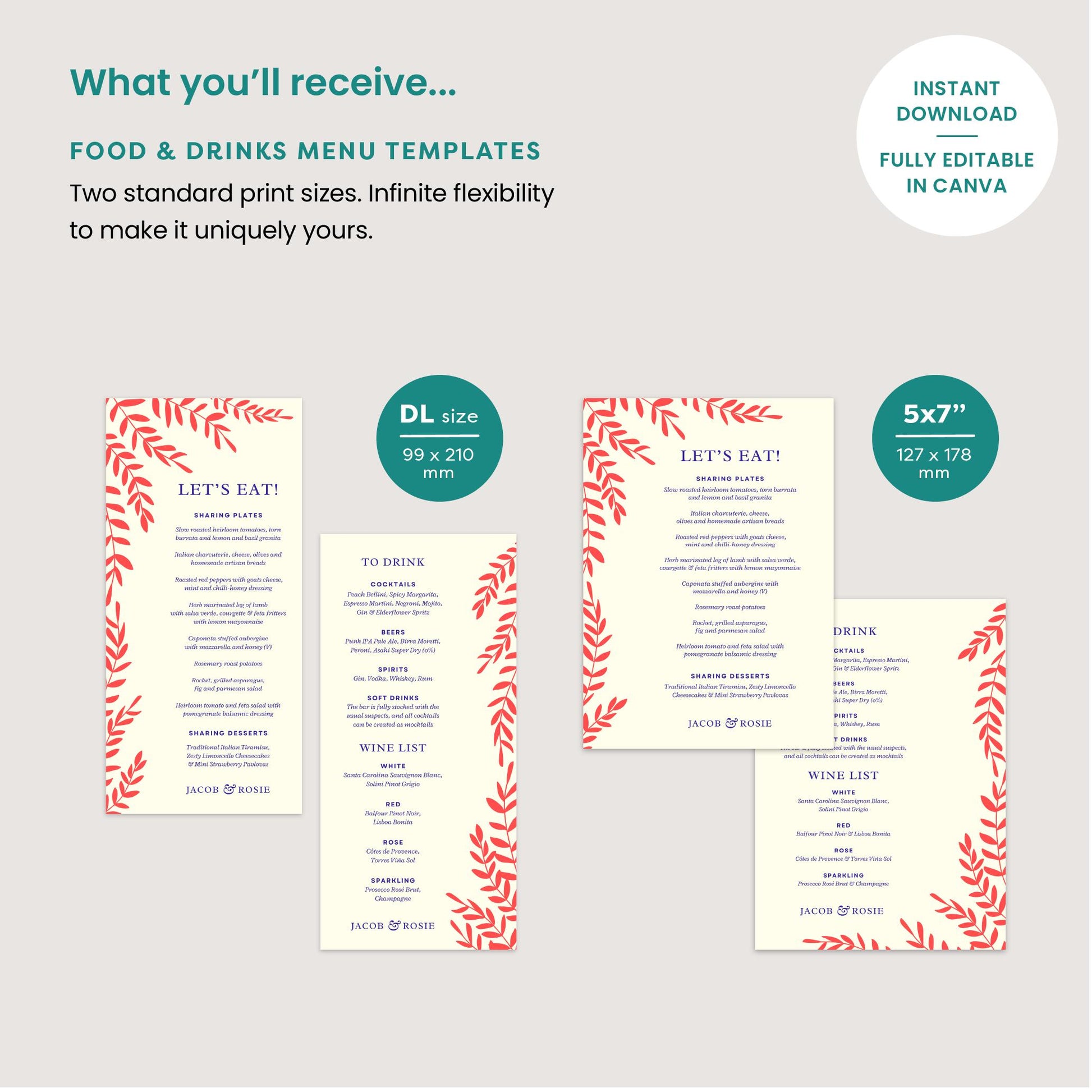 Autumnal Foliage Editable Wedding Suite, Rustic Canva Template, Digital Download