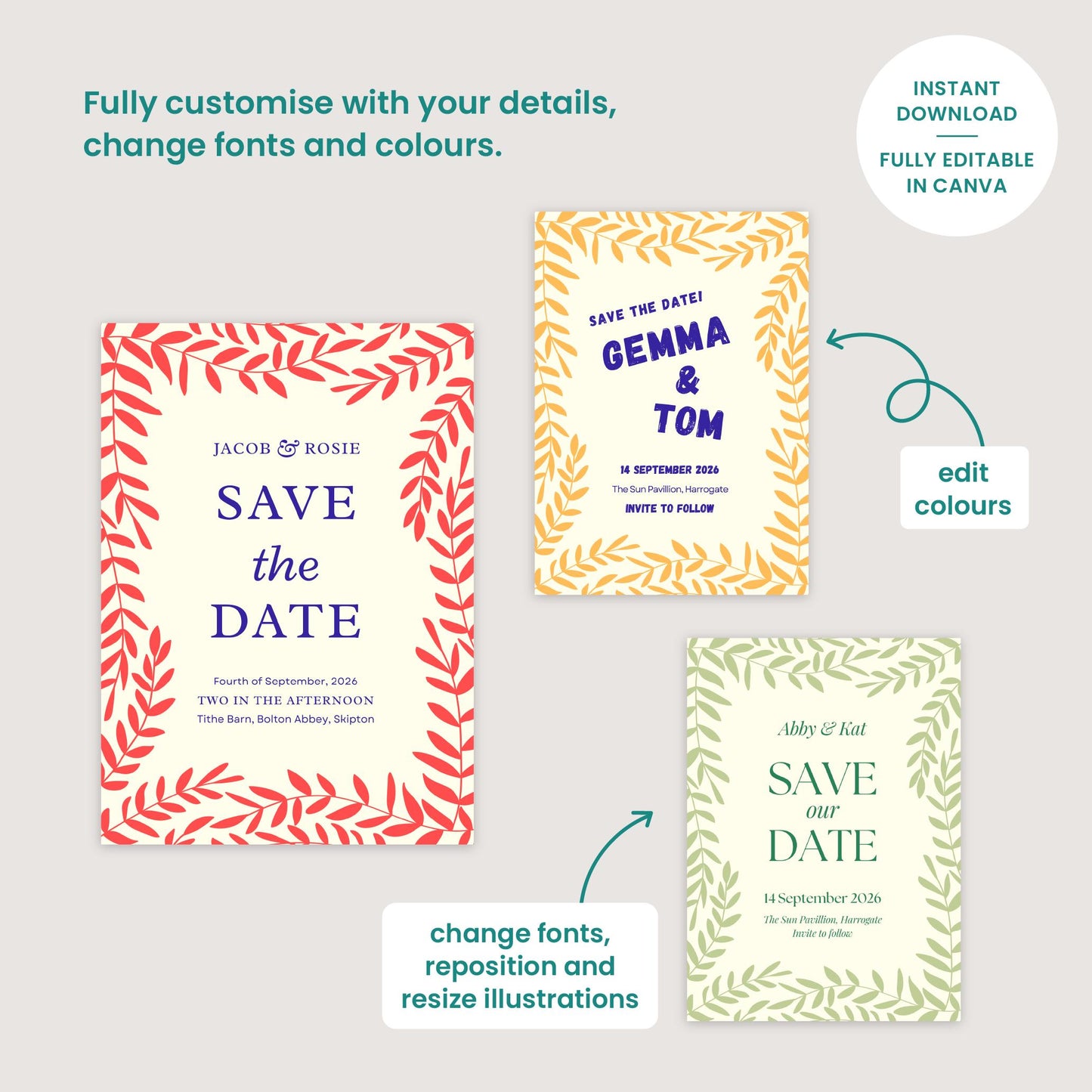Foliage Editable Wedding Invitation, Canva Template, Woodland Rustic Barn, Digital Download