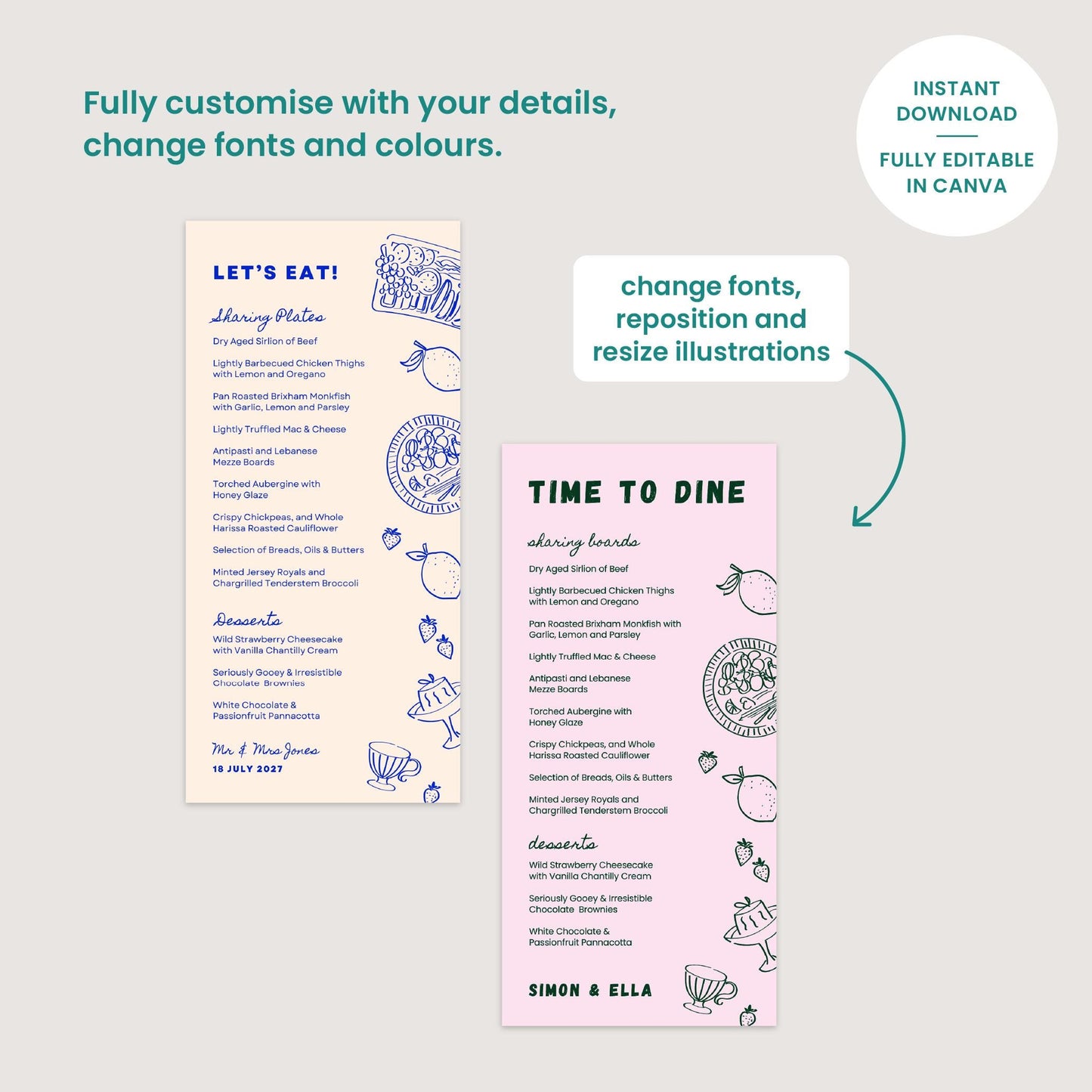 Editable Wedding Stationery Suite, Relaxed Vibe, Electric Blue, Canva Template