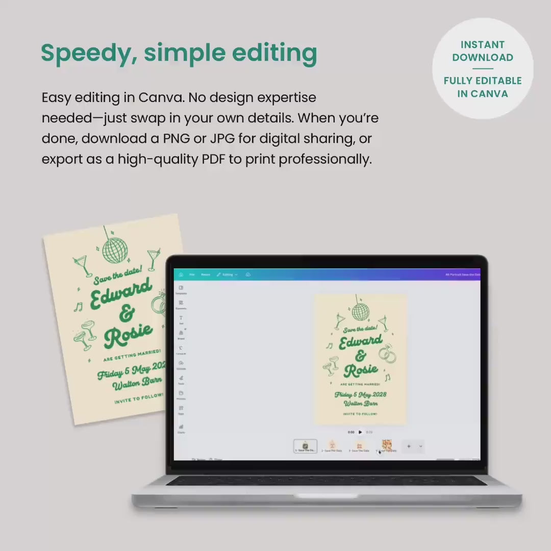 Illustrated Food and Drinks Menus, Cocktail Wine List, Retro Wedding, Canva Template Digital Download