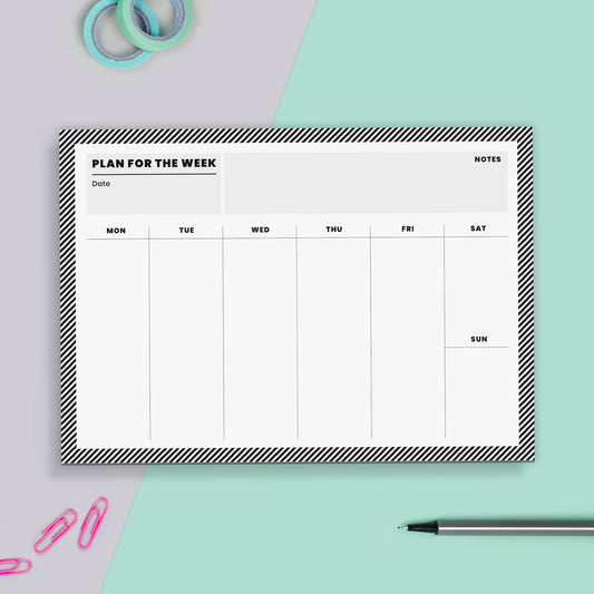 A5 Weekly Monochrome Stripe Planner | 50 Tear Off Pages