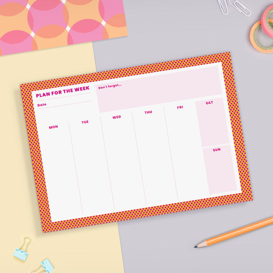 A5 Weekly Pink & Orange Spots Planner | 50 Tear Off Pages